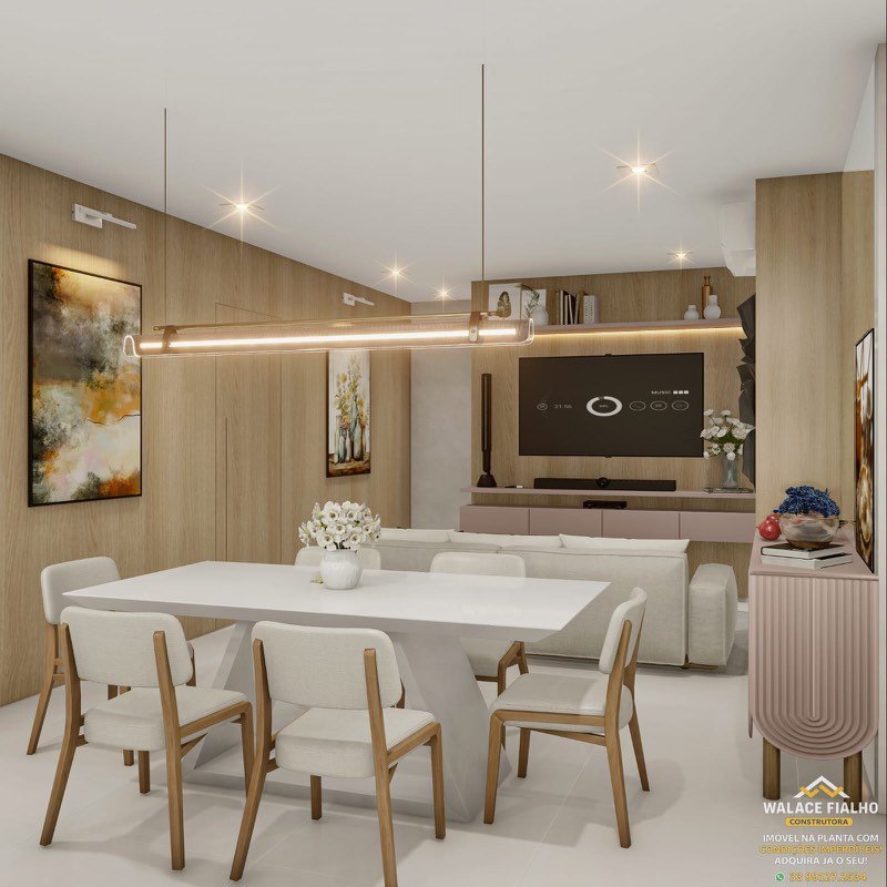 Render de quarto planejado com closet espelhado, escrivaninha e iluminação embutida no forro.