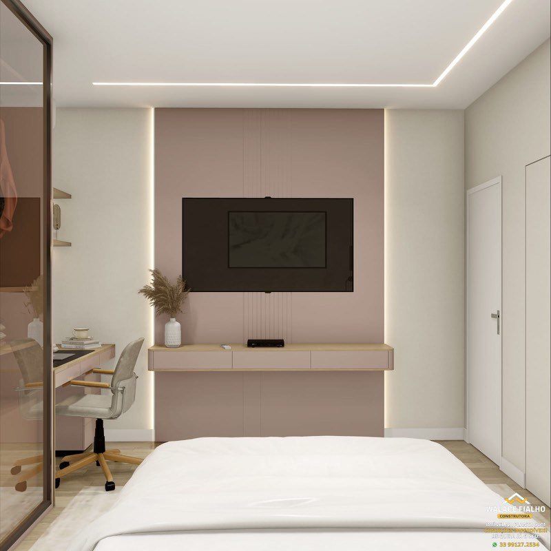 Render de varanda gourmet com churrasqueira embutida, bancada de granito e banquetas.